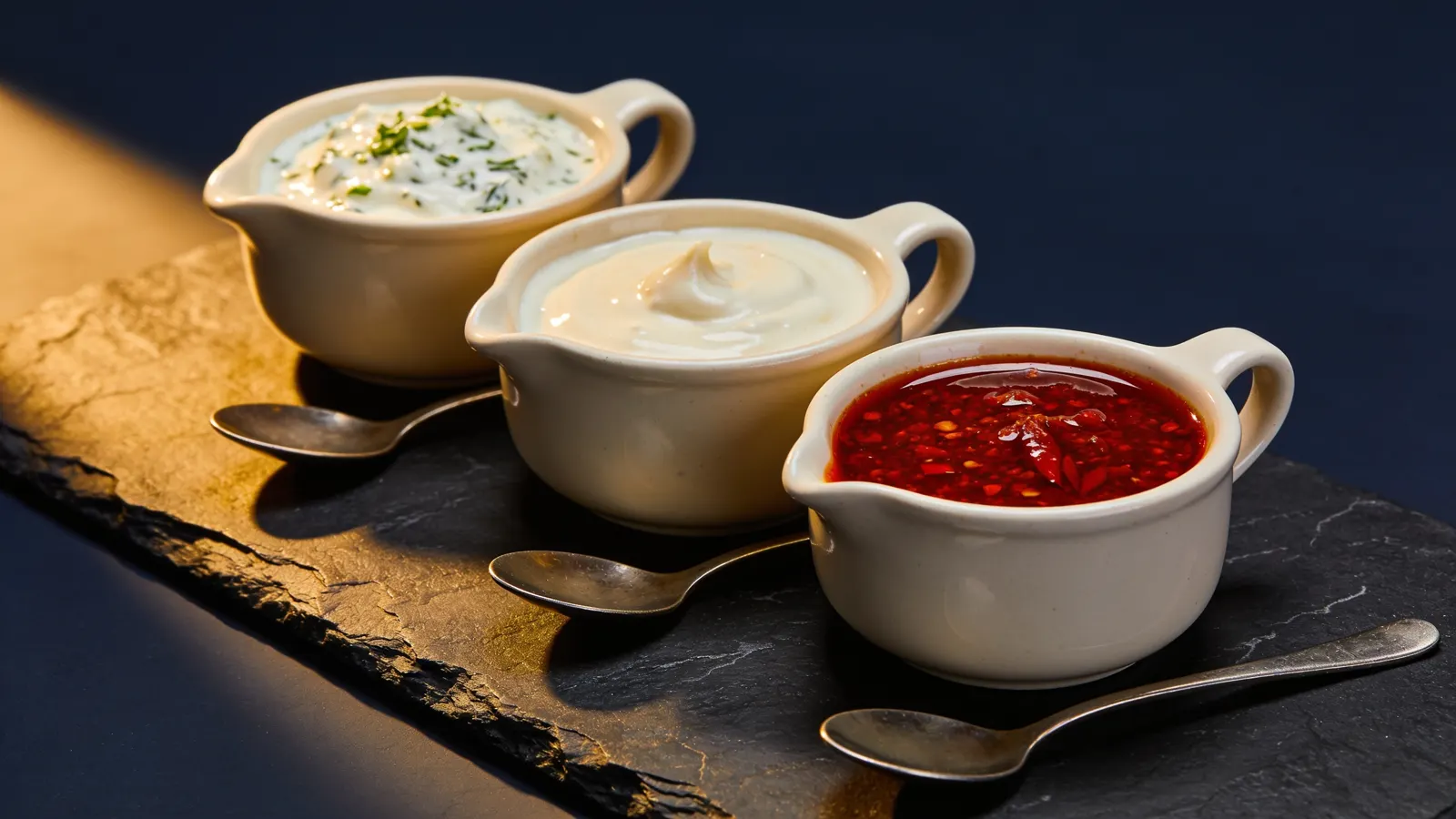 Die drei Saucen von Halil Baba: Kräuter, Knoblauch und Scharf